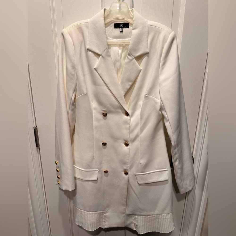 Missguided Double-Breasted White Women's Blazer Coat